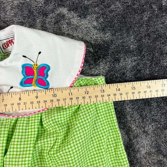 Vtg Copper Key Toddler 2T Collared Two-Piece Set Gingham Bee Embroidered Dress - Picture 7 of 11